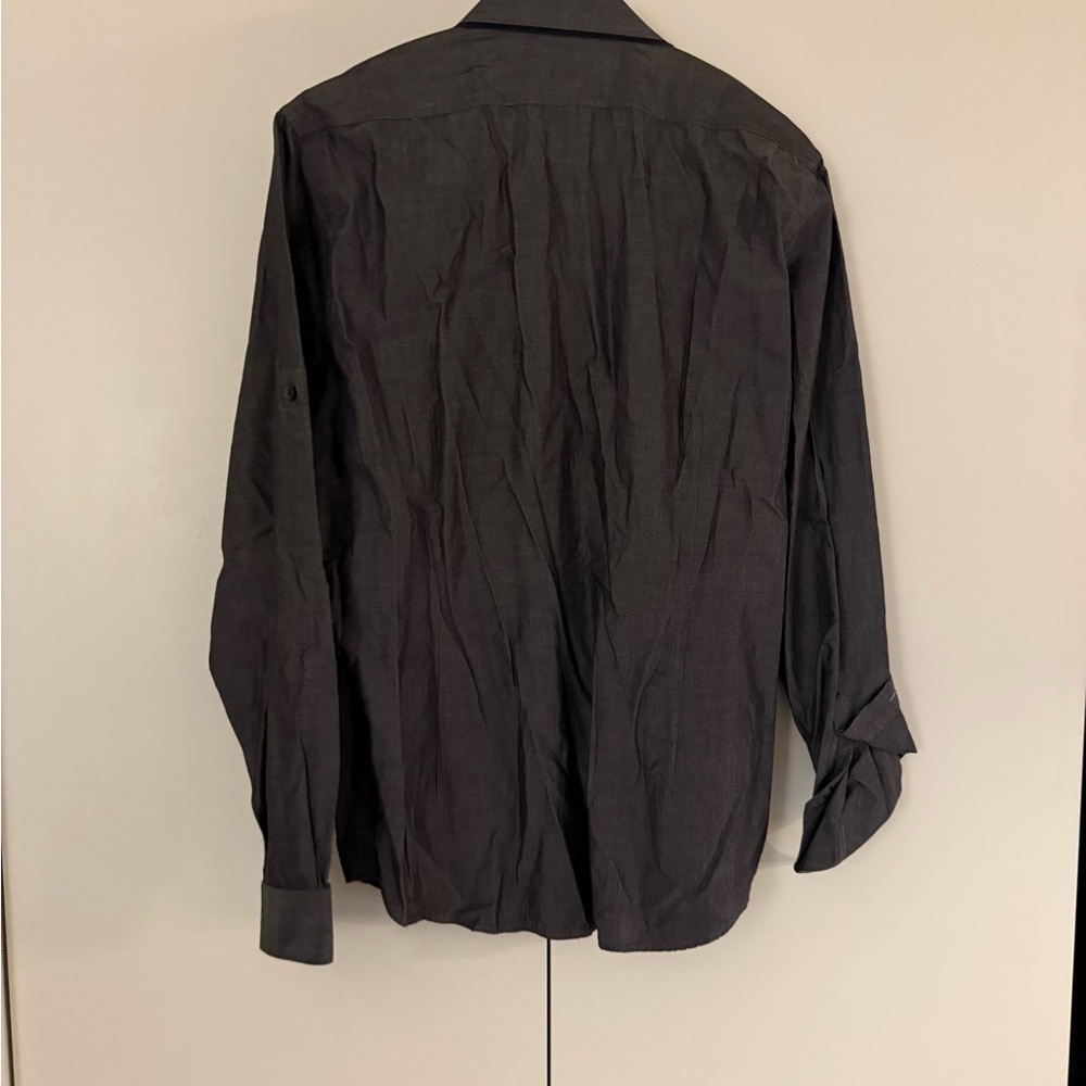 Express Fitted Collared Button Down Chambray Shirt - image 5